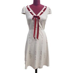 Rachel Antonoff Dress Off White Red Velvet Bow Cap Sleeve Fit N Flare 0